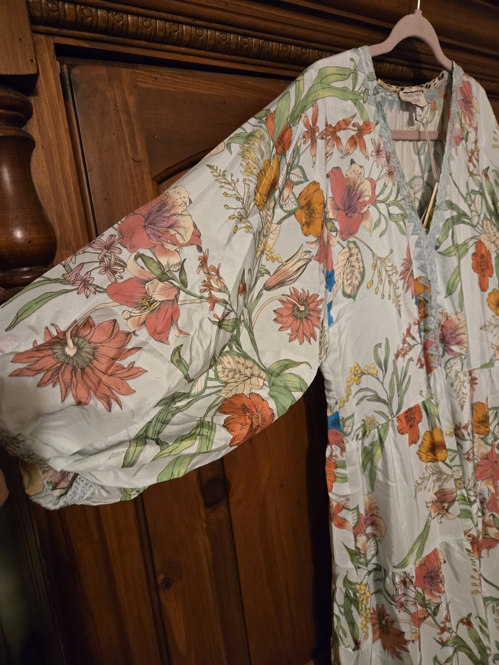 Johhny Was Workshop Silk Floral V-Neck Maxi Dress in Light Mint LARGE - Picture 8 of 10